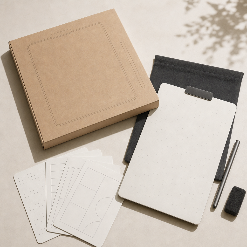 Magboard launch kit with page, clip, pen and eraser