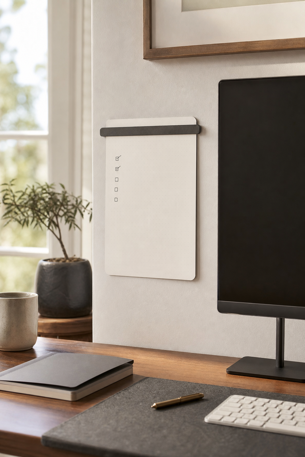 Magboard placed beside monitor as a task page